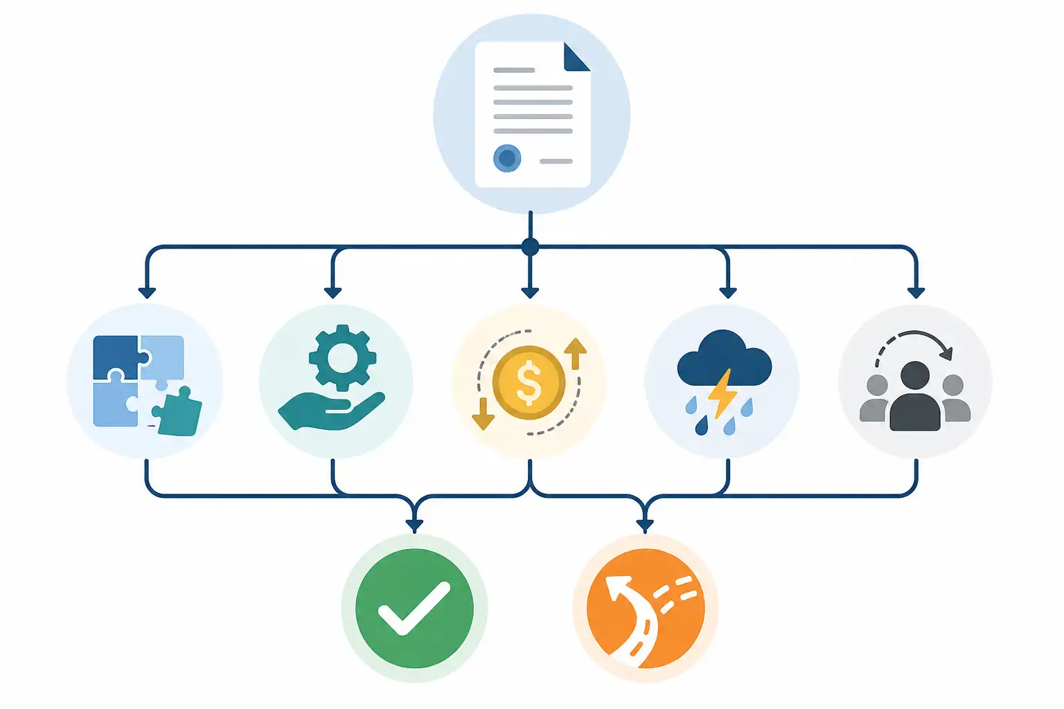 Infografik zu Vertragsänderungen nach Zuschlag: § 132 GWB bei IT-, Cloud- und Rahmenverträgen sicher anwenden (KI-generiert)